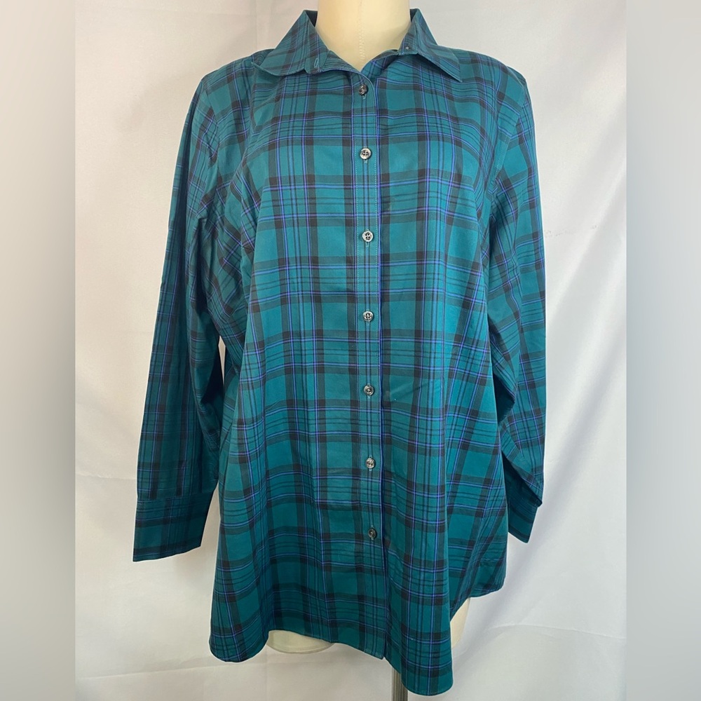 Lands End Green Plaid Long Sleeve Button-Up Shirt Women’s Size 20W